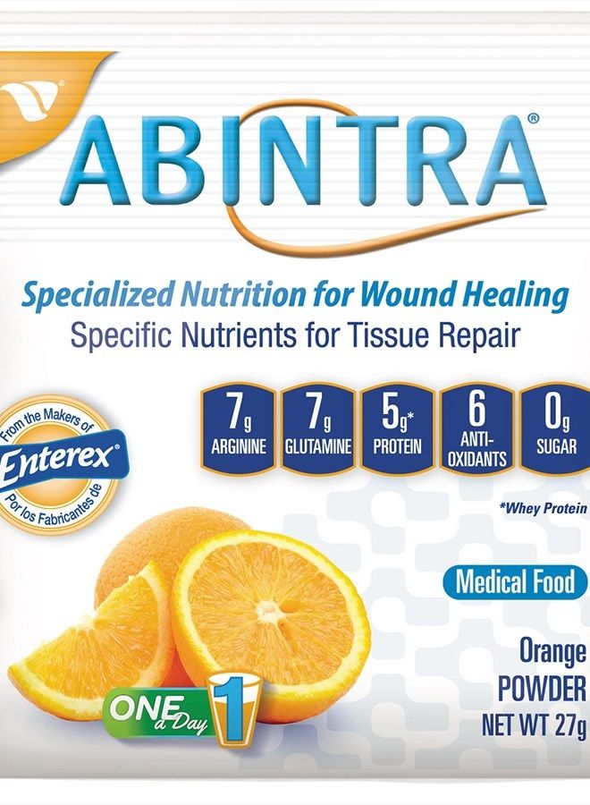 ABINTRA Specialized Wound Healing Nutritional Supplement Includes L-Arginine, L-Glutamine, Whey Protein, Vitamins and Minerals, Orange Flavor, 6 Packets, 27g Each, Made in The USA  - Image 3