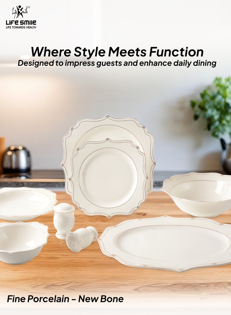 Life Smile 29-Pcs Dinner Set – Porcelain Dinnerwares- Serving Dish and Bowls Set Includes 6x Dinner Plates, 6x Fruit Plates, 6x Soup Plates, 6 x Dessert Bowls, 2x Oval Plates, 1x Salad Bowl, and 1x Salt and Pepper Shaker - Image 3