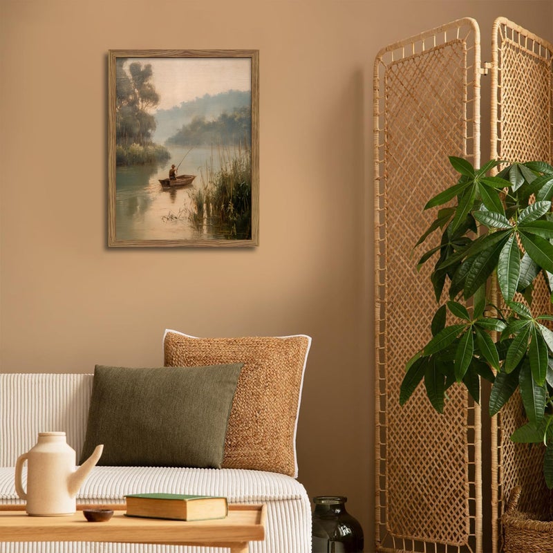 Tmvosn Wood Framed Vintage Fishing Wall Art, Small Country Fisherman Landscape Canvas Wall Decor Paintings, Retro Country Farmhouse Posters Prints Pictures for Boy Room Bedroom Living Room 8x10 Inch - Image 5