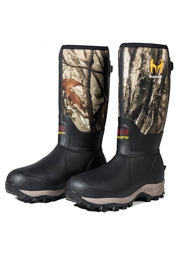 Hunthor Hunting Boots for Men with 800g Insulation, Waterproof Rubber Cold-Weather Boots with 6mm Neoprene, Steel Shank & Anti-Slip Sole for Hunting and Working, Black, 11 - Image 1