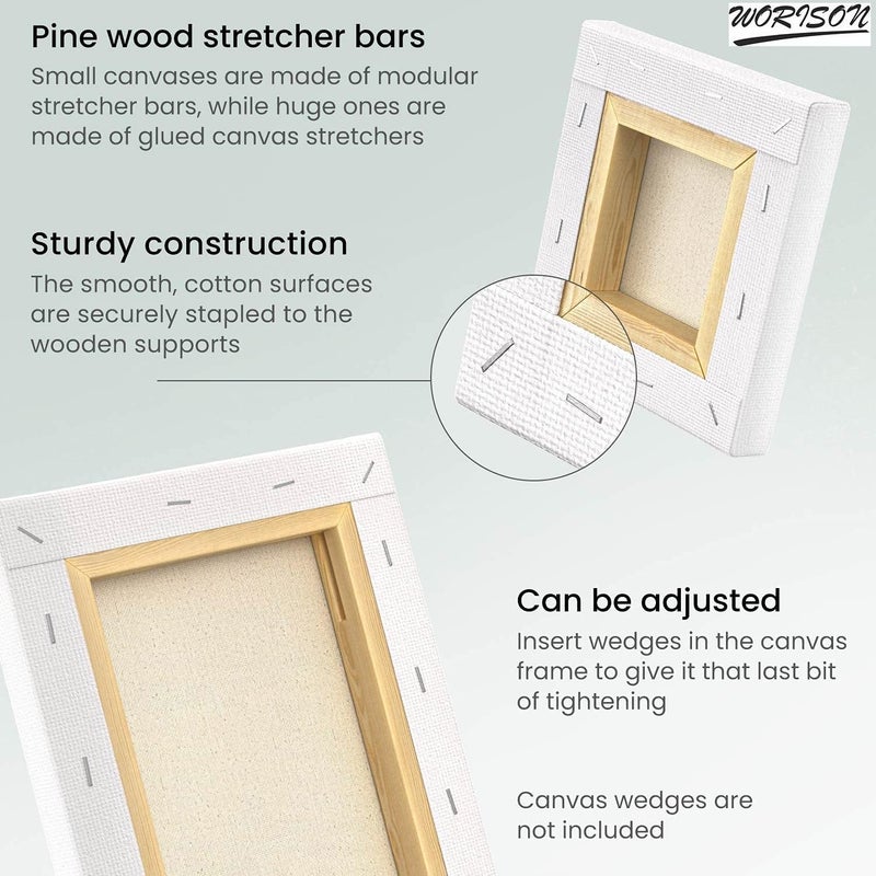 Worison Roy Fine Art Primed Cotton 14 x 18 inch Pre Stretched Canvas with Wooden Frame White Pack of 6 Piece - Image 2
