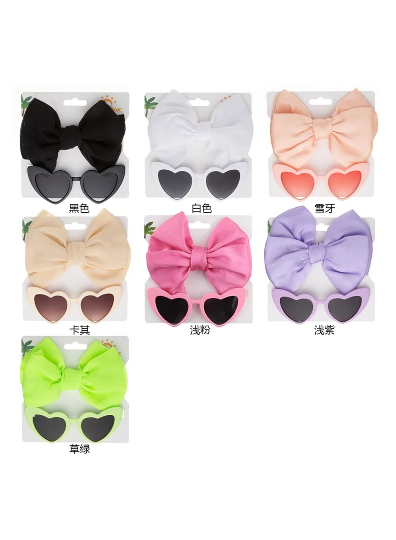 D'Daniela Athena Glasses and Bow Barrette Ponytail Set For Babies and Girls - Neon Green