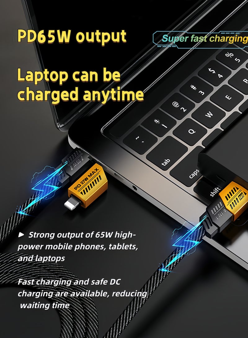 general General Super Fast Charging Data Cable , Nylon Braided , 65W Power Delivery, 4 in 1 Combined Charging Interface USB-C To Type C/Lightning/USB-A , 1.2M , Mechs - Image 3
