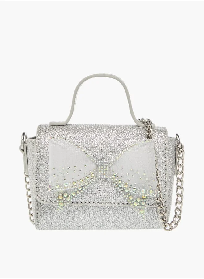 Little Missy Girls Bow Accent Crossbody Bag with Chain Strap and Button Closure