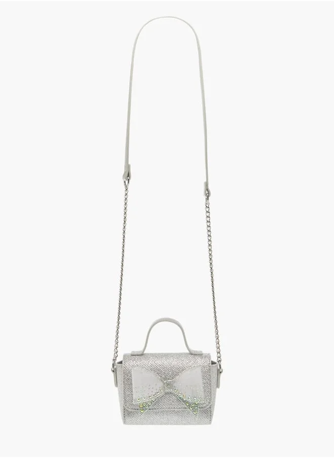 Little Missy Girls Bow Accent Crossbody Bag with Chain Strap and Button Closure