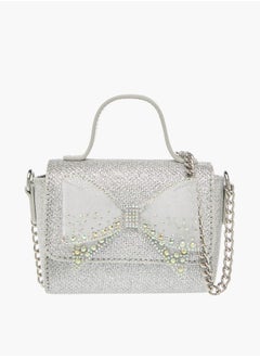 Little Missy Girls Bow Accent Crossbody Bag with Chain Strap and Button Closure  - Image 1