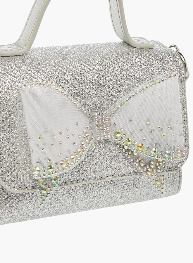 Little Missy Girls Bow Accent Crossbody Bag with Chain Strap and Button Closure