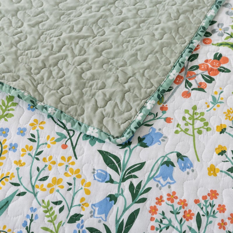 NEWLAKE Cotton Bedspread Quilt Sets-Reversible Patchwork Coverlet Set, Green Classic Floral Pattern, California King Size - Image 4
