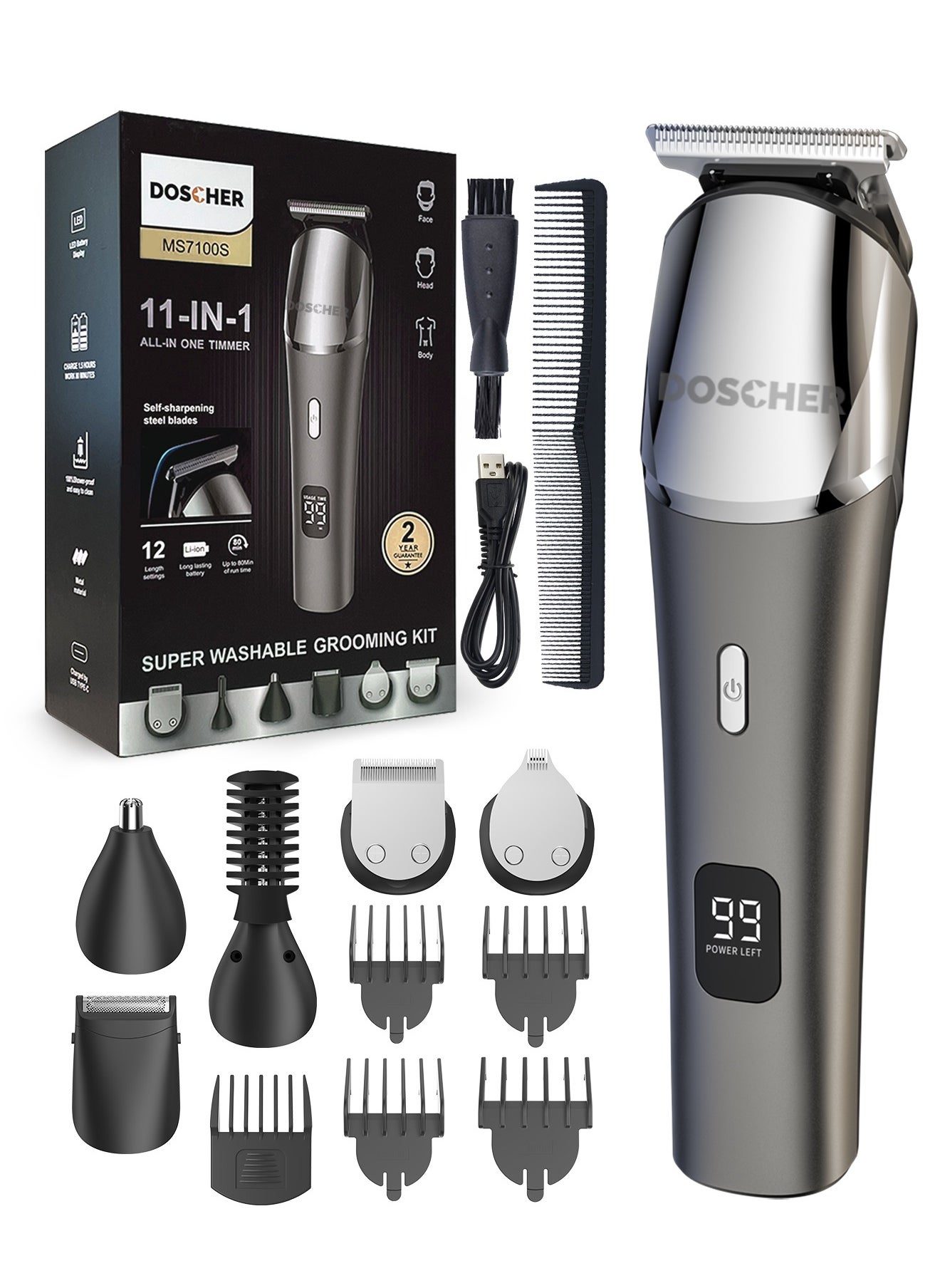 DOSCHER Electric Hair Trimmer for men,Body Shaver Groomer Safe Suitable for Sensitive Areas Shaver Rechargeable Waterproof Wet/Dry 