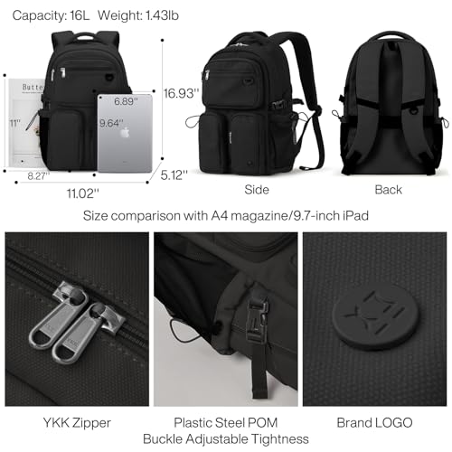 mixi Travel Laptop Backpack, Lightweight Durable School Bookbag Men Woman 15.6" Computer Bag, Water Resistant Outdoor Hiking Backpacks With Multifunction Pockets, 17 Inch, Black - Image 3