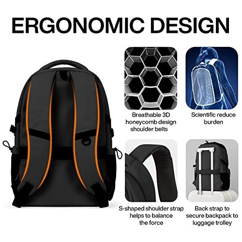 mixi Travel Laptop Backpack, Lightweight Durable School Bookbag Men Woman 15.6" Computer Bag, Water Resistant Outdoor Hiking Backpacks With Multifunction Pockets, 17 Inch, Black - Image 5