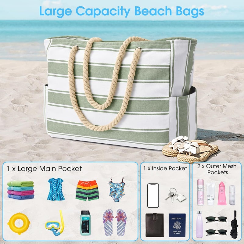 Becokan Beach Bags for Women, Large Waterproof Beach Tote Bag with Zipper Beach Bags Waterproof Sandproof Swim Pool Bag Large Tote - Image 5