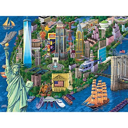 Bits and Pieces 1000 Piece Jigsaw Puzzle for Adults New York City View Statue of Liberty Skyline Jigsaw Puzzle by Artist Joseph Burgess Completed Puzzle Size 20 x 27 - Image 1