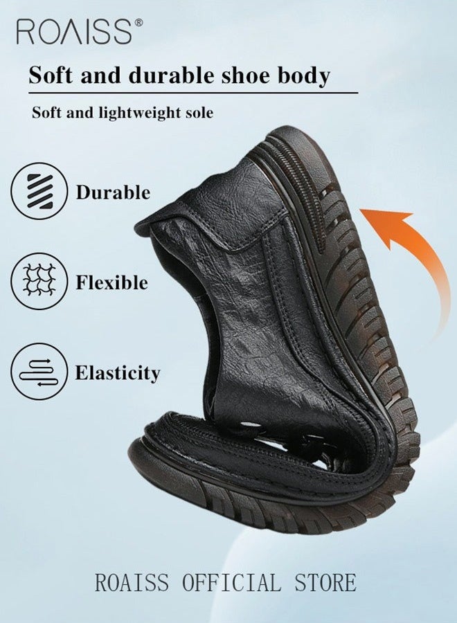 رويس حذاء رجالي كاجوال متين وجيد التهوية مصنوع من الجلد بنقشة جلد التمساح ونعل ناعم مقاوم للانزلاق وتصميم برباط حذاء مسطح متعدد الاستخدامات ومريح باللون الأسود للرجال - Image 4