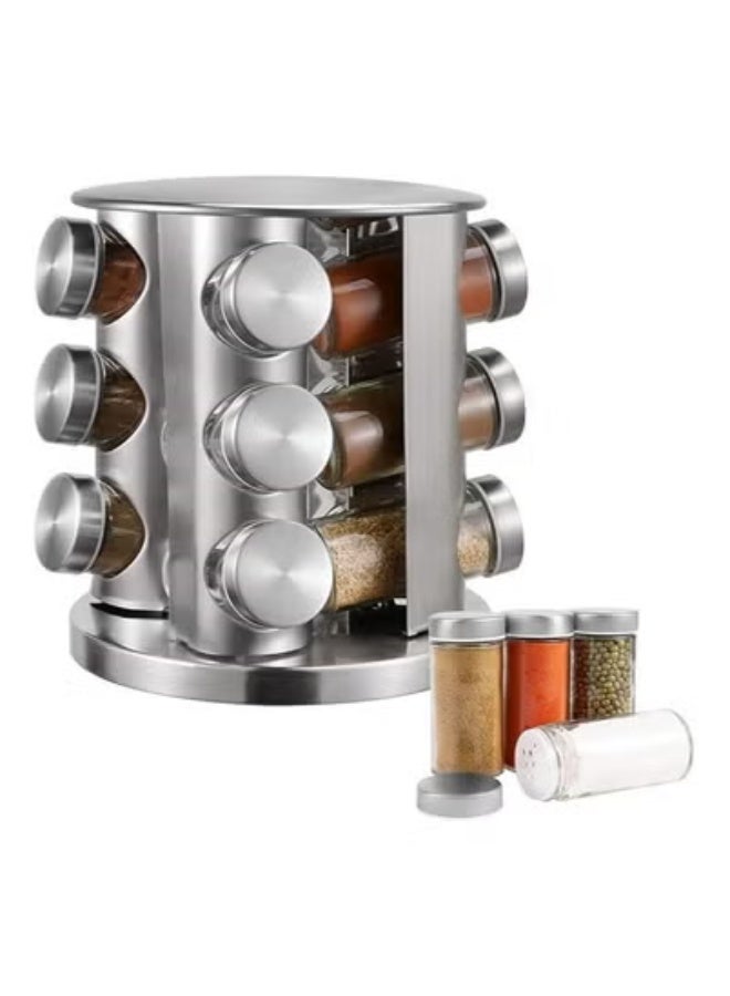 TIGER 12-Piece Glass Spice Jar Set with Rotating Stainless Steel Rack – Includes 120ml Airtight Round Glass Jars for Spices, Herbs & Seasonings – Space-Saving, Durable Kitchen Organizer with Stylish Design – Perfect for Home & Professional Use  - Image 1