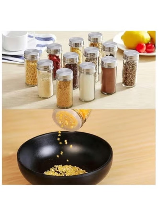 TIGER 12-Piece Glass Spice Jar Set with Rotating Stainless Steel Rack – Includes 120ml Airtight Round Glass Jars for Spices, Herbs & Seasonings – Space-Saving, Durable Kitchen Organizer with Stylish Design – Perfect for Home & Professional Use  - Image 2