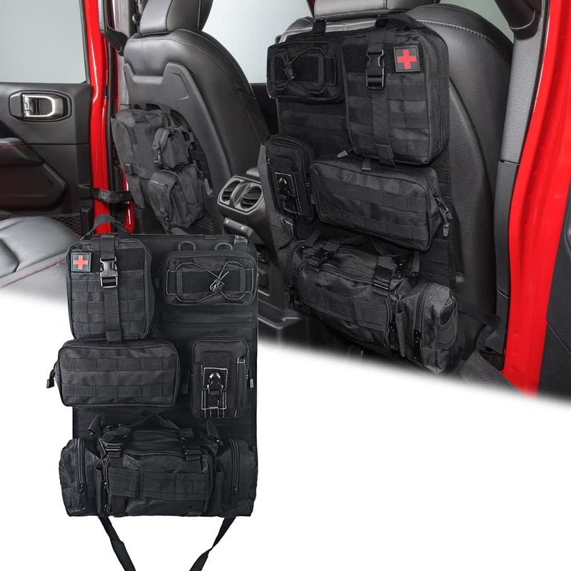 Jimikay Universal Tactical Seat â€‹Back Organizer Vehicle Molle Panel Organizer Storage Bag with 5 Detachable Molle Pouch for All Vehicel Such as Jeep,Truck,SUV, Car, Ford,Chevy,Toyota etc. (Black) - Image 1