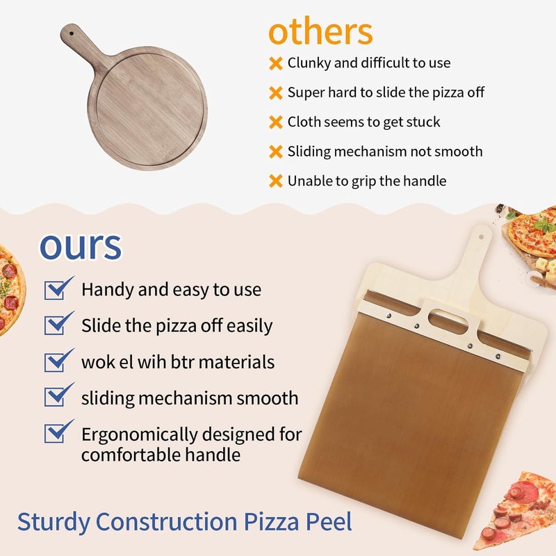 KRLZ Sliding Pizza Peel Pala Pizza Scorrevole Pizza Paddle with Handle Sliding Pizza Shovel for Dishwasher The Pizza Board That Transfers Pizza Perfectly Accessory for Pizza Ovens NonStick - Image 4