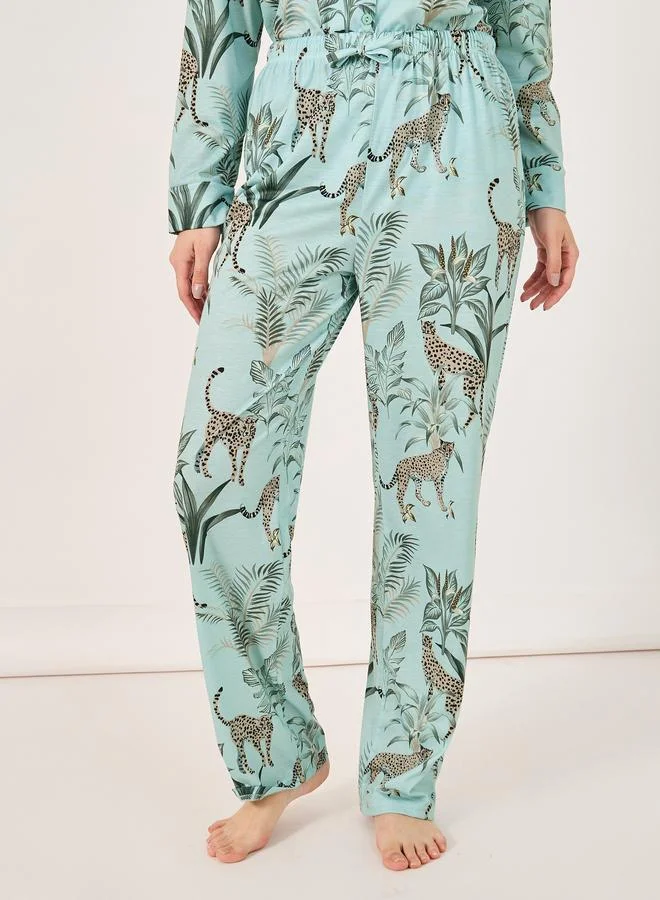 Styli Styli Tiger Print Button Placket Shirt and Pyjama Set