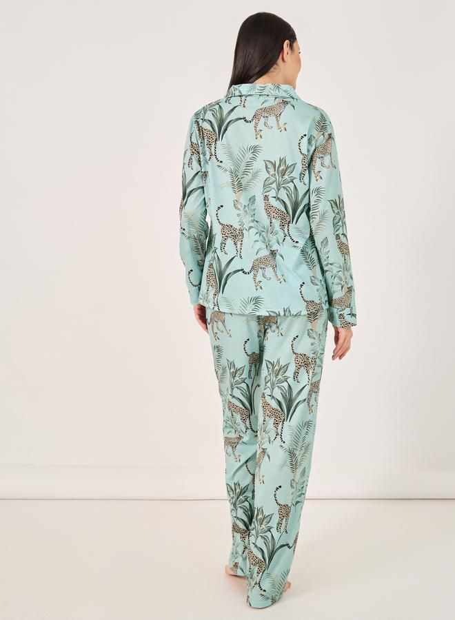 Styli Styli Tiger Print Button Placket Shirt and Pyjama Set  - Image 5