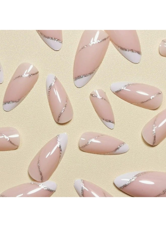 Goolsky أظافر ضغط فاخرة بقاعدة شفافة وخط فضي فرنسي للأناقة الرقيقة - Image 3