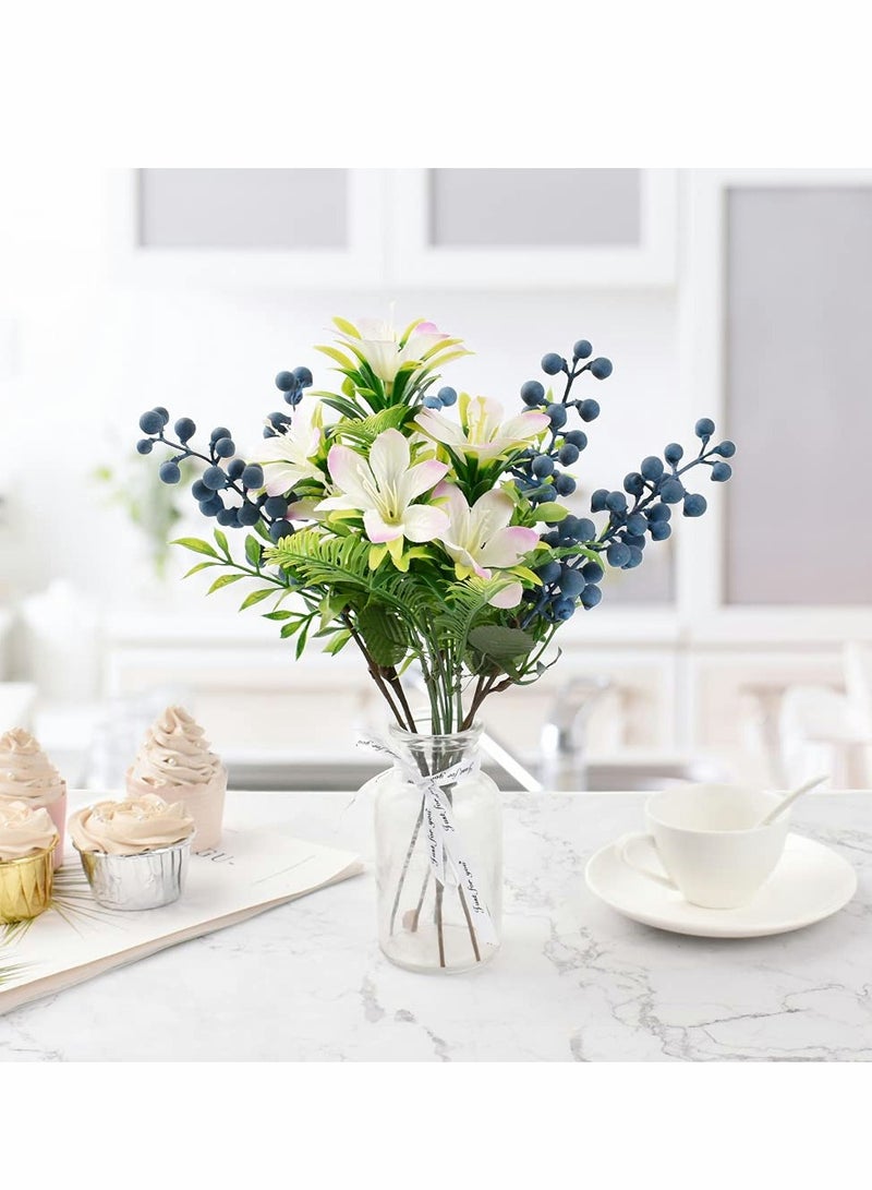 Excefore Artificial Berries, Simulation Flowers Lifelike Blueberry with Stems Fake Fruit Blueberries for Wedding DIY Bridal Bouquet Home Kitchen Party Decoration 6 Pcs - Image 2