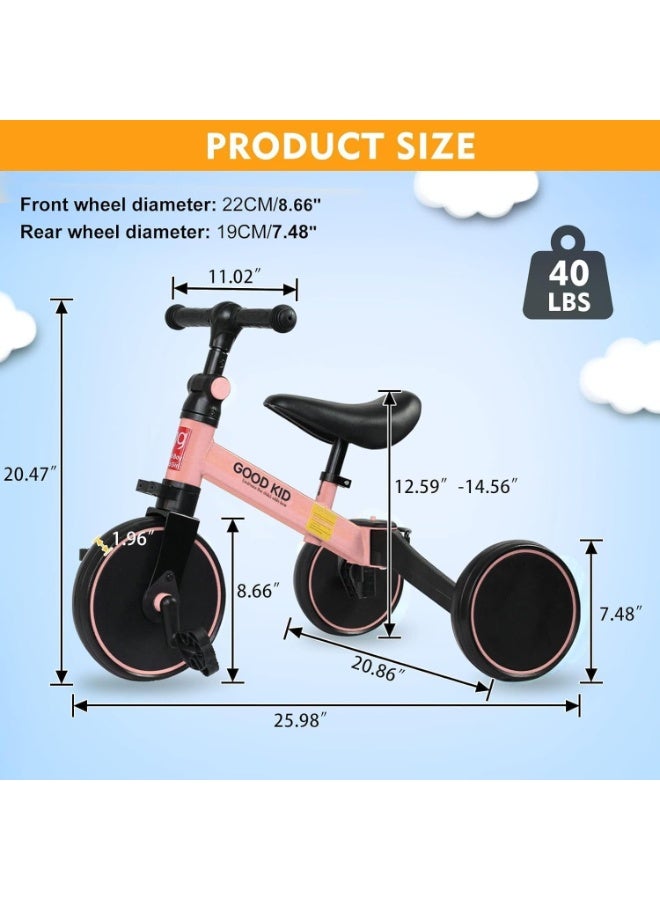 ELTRAZONE 4 in 1 Kids Balance Bike & Tricycle for 1-4 Years | Toddler Ride-On Bike with Adjustable Seat | Indoor Outdoor Push Trike Toy | First Birthday Gift for Boys & Girls (Pink) - Image 2