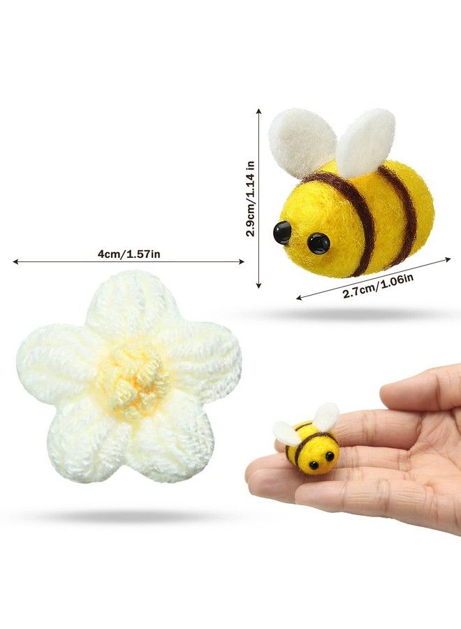 Moukeren Felt Bees For Crafts And Crocheted Spring Flowers Set Wool Bee Decorations Plush Knitted Flowers For Diy Craft Decoration Party Favors (36 Pcs)  - Image 3