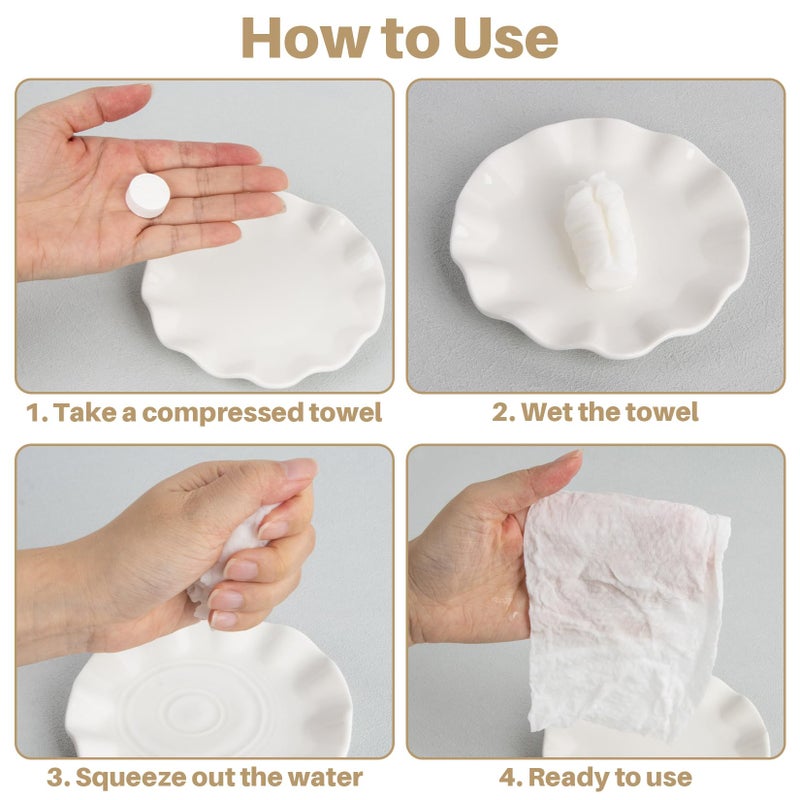 RAQEHO 100 Compressed Towel Tablets - Disposable Face Washcloths Fast Drying Lightweight for Adult Camping Hiking Facial Mini Makeup Wipe Coin Tissues Travel Hotel Cleaning Supplies - Image 5