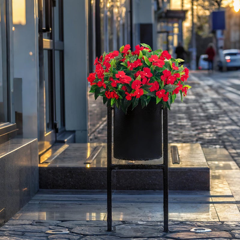 Uqueeten Fake Flowers Artificial Flowers for Outdoorï¼ŒArtificial Impatiens Bouquet Flowers for Outdoorsï¼ŒSpring Flowers Artificial Impatiens Outdoor Silk Fake Flowers Indoor Decor 4PCS (Red) - Image 3