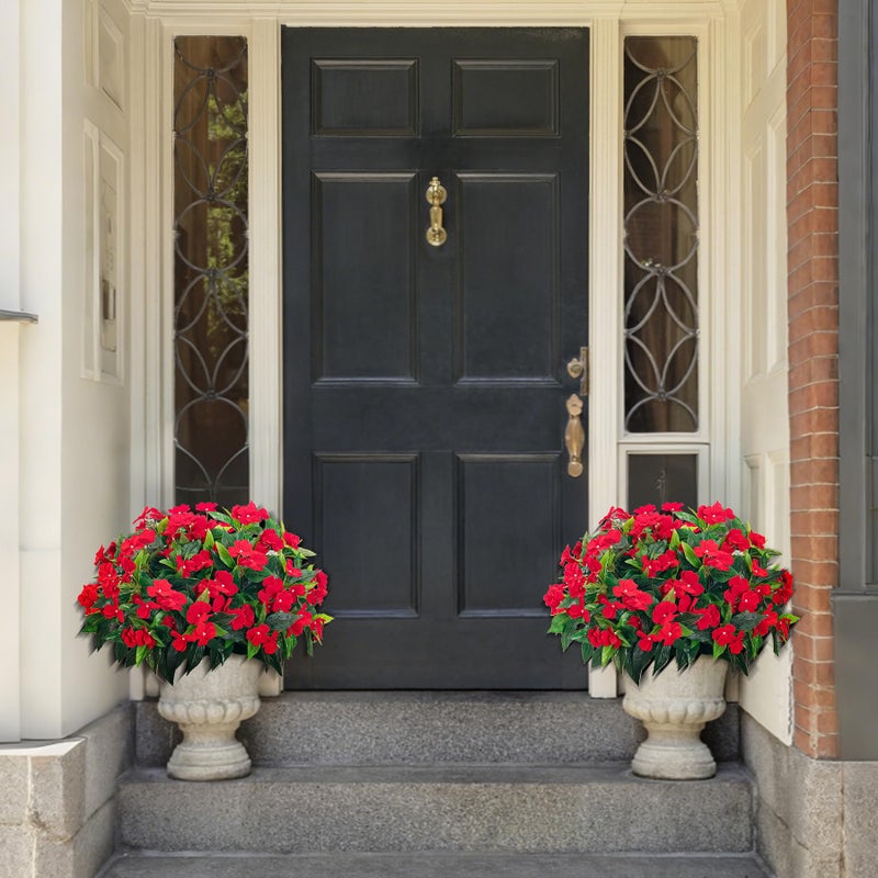 Uqueeten Fake Flowers Artificial Flowers for Outdoorï¼ŒArtificial Impatiens Bouquet Flowers for Outdoorsï¼ŒSpring Flowers Artificial Impatiens Outdoor Silk Fake Flowers Indoor Decor 4PCS (Red) - Image 4