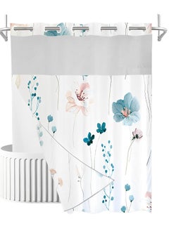 Excefore No Hook Shower Curtain with Snap-in Liner, Decorative Floral Double Layer Waterproof Bathroom Curtain, Hotel Style (Cyan)  - Image 1
