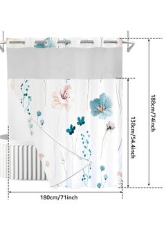 Excefore No Hook Shower Curtain with Snap-in Liner, Decorative Floral Double Layer Waterproof Bathroom Curtain, Hotel Style (Cyan)  - Image 4