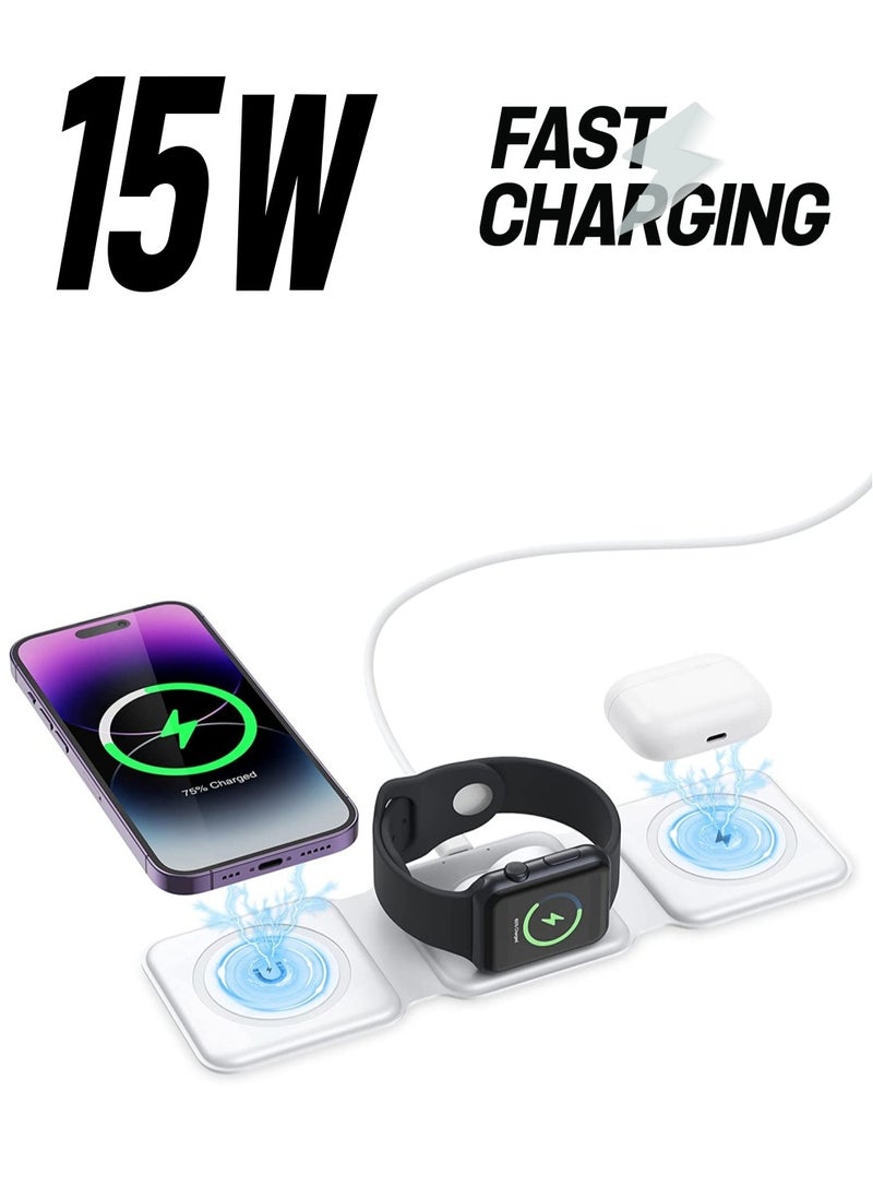 Generic 3 in 1 Wireless Charger, Foldable Magnetic Charger Station, 18W Fast Wireless Charging Pad, Compatible with iPhone 14/13/12/11, Samsung, AirPods, Google Pixel, i-Watch  - Image 1