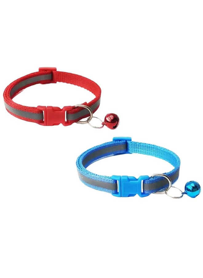 PET Reflective Breakaway Cat Collar Neck Ring Necklace Bell Pet Supplies Safety Elastic Adjustable Reflective Collar Pack Of 2  - Image 1