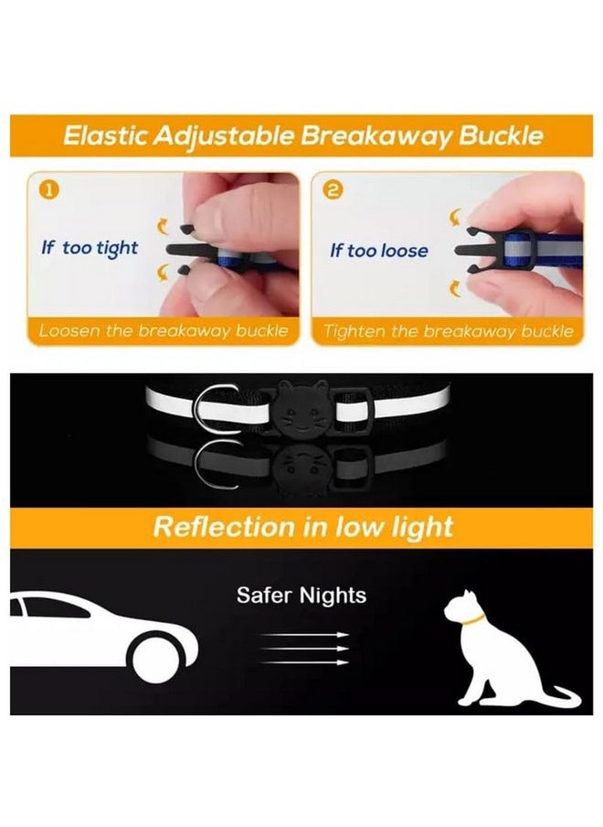 PET Reflective Breakaway Cat Collar Neck Ring Necklace Bell Pet Supplies Safety Elastic Adjustable Reflective Collar Pack Of 2  - Image 4