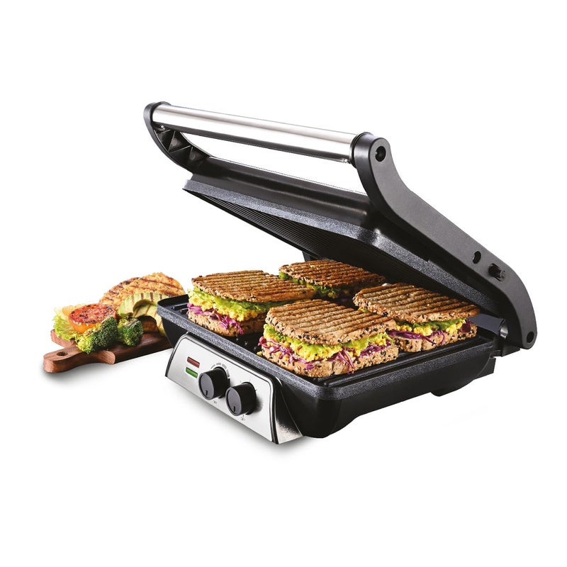 Usha iChef Sandwich Grill 2000 Watt Large 4 Slice Flat Bread Griller 0180 Flat Bed Temperature and Timer Control Auto Shutoff after PreSet time 2 Years Warranty Stainless steel - Image 1