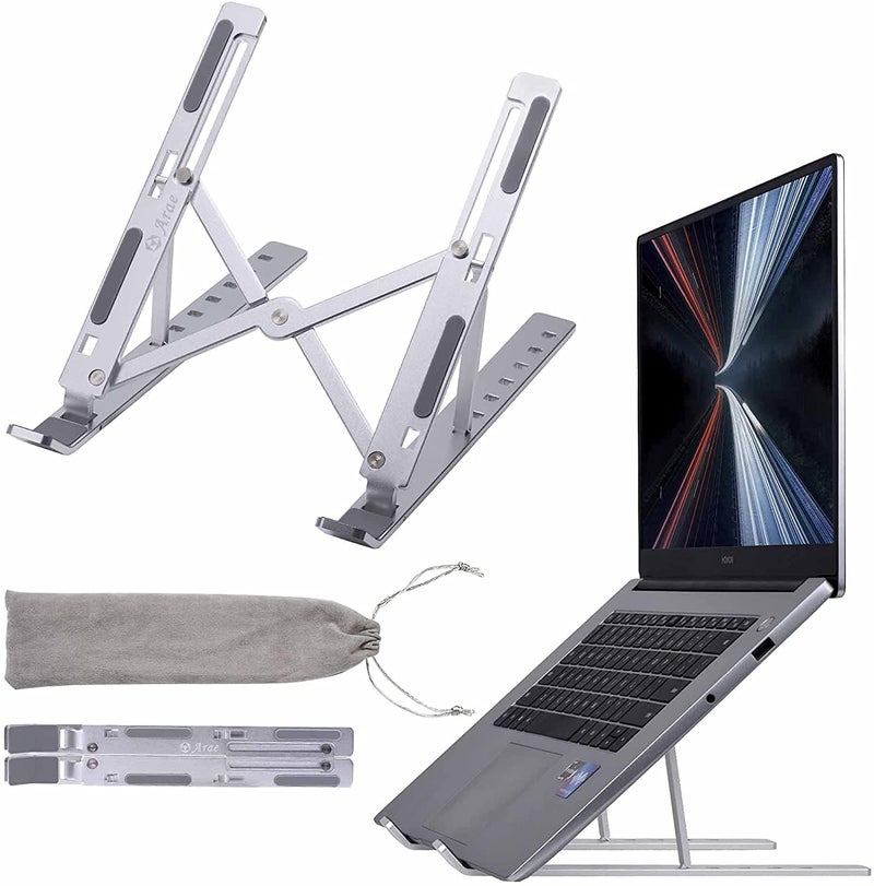 Wefly Adjustable Aluminum Ergonomic Foldable Portable Tabletop LaptopDesktop Riser Stand Holder Compatible for MacBook HP Dell Lenovo All Other Notebook Silver Laptop Stand