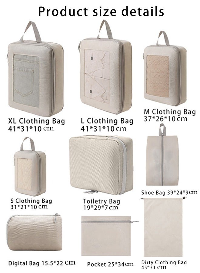 9 Set Compression Packing Cubes for Travel,Lightweight Vacation Travel Essentials，Travel Accessories for Suitcase Organizer Bags Set ， Compressible Expandable Travel Packing Organizer with Double Zipper, Travel Essentials for Carry on Luggage，Durable Luggage Organizer Travel Bags，Black - Image 5