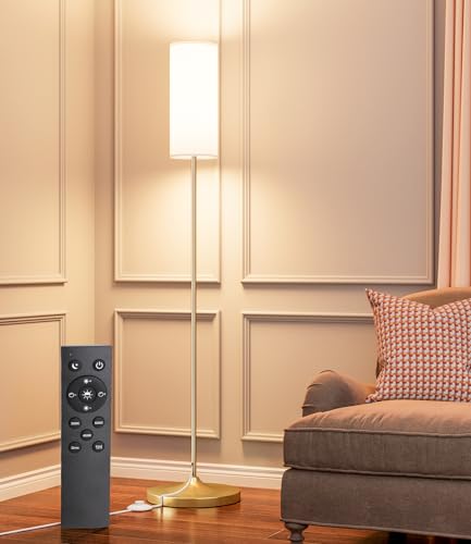luckystyle LED Floor Lamp for Living Room, Dimmable Standing Lamps with Foot Switch,Remote Custom Color Temperature Gold Pole Lamp with Lampshade,12W Led Bulb Tall Lamps for Bedroom Office Kid Room - Image 1