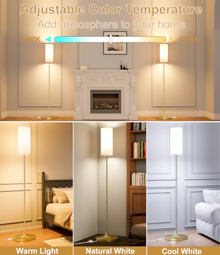 luckystyle LED Floor Lamp for Living Room, Dimmable Standing Lamps with Foot Switch,Remote Custom Color Temperature Gold Pole Lamp with Lampshade,12W Led Bulb Tall Lamps for Bedroom Office Kid Room - Image 3