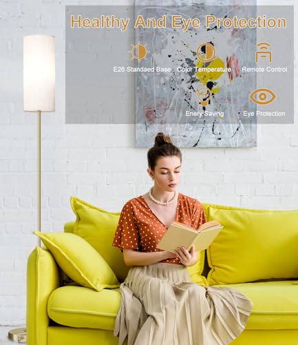 luckystyle LED Floor Lamp for Living Room, Dimmable Standing Lamps with Foot Switch,Remote Custom Color Temperature Gold Pole Lamp with Lampshade,12W Led Bulb Tall Lamps for Bedroom Office Kid Room - Image 5