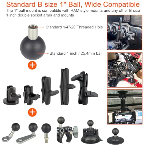 DEKEENSTAR Universal 1 Inch Ball Adapter with 1/4'-20 Female Thread Hole, B Size 1" Ball, Compatible with RAM Mounts, Black, Stainless Steel & TPU Frame, Handlebar Mount - Image 3