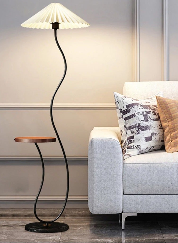 DubaiGallery Nordic Atmosphere Floor Lamp Standing Floor Light with Wood Table Brightness Control Lampshade Floor Lamps Side Table for Living Room Bedroom 26x155 Centimeter - Image 4