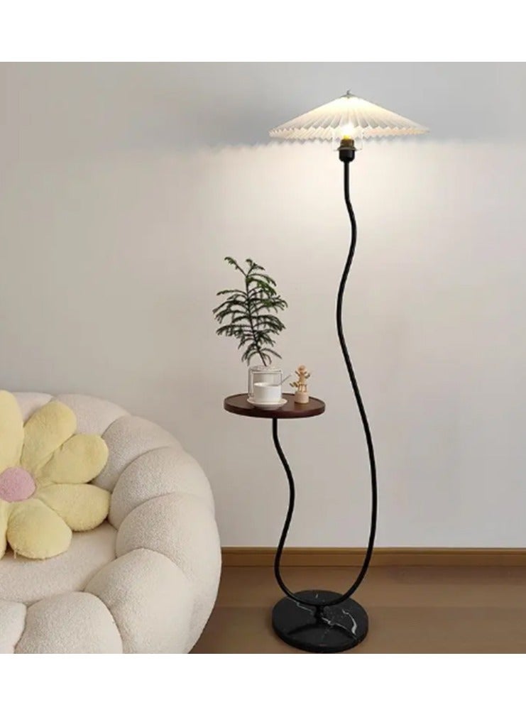 DubaiGallery Nordic Atmosphere Floor Lamp Standing Floor Light with Wood Table Brightness Control Lampshade Floor Lamps Side Table for Living Room Bedroom 26x155 Centimeter - Image 2