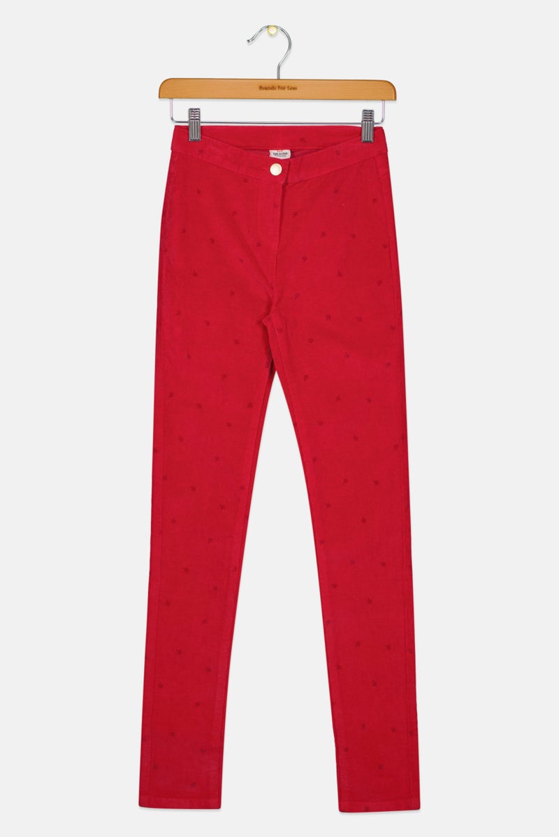 TAPE A L'OEIL Kids Girl Allover Printed Corduroy Pants, Dark Pink  - Image 1