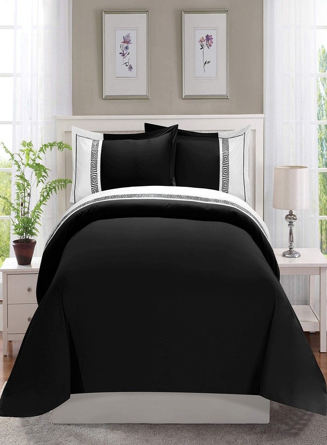 Celine Linen Luxury Super-Soft Coziest 1500 Premier Hotel Quality 3-Piece Greek Embroidered Duvet Cover Set, (Insert Comforter Protector) Wrinkle-Free, Full/Queen, Black/White - Image 1