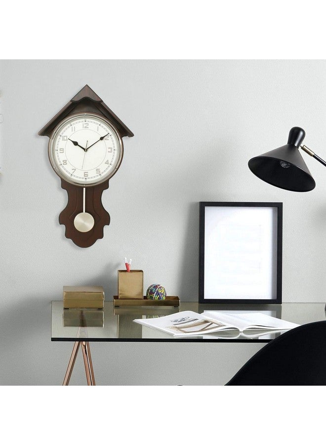 CHRONIKLE ساعة حائط عمودية أنيقة بتصميم كوخ خشبي بلون الشوكولاتة مع حركة سريعة (الحجم: 35 × 8 × 63 سم | الوزن: 1865 جرام | اللون: شوكولاتة) - Image 2