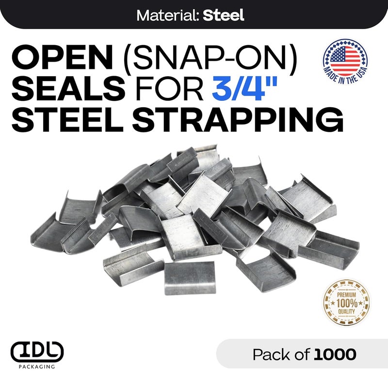 IDL Packaging Open (Snap-On) Seals for 3/4" Strap Width Steel Strapping (Pack of 1000) - Superior Holding Power - Sturdy Metal Clips for Securing Heavy Packaging and Pallet Banding - Image 2