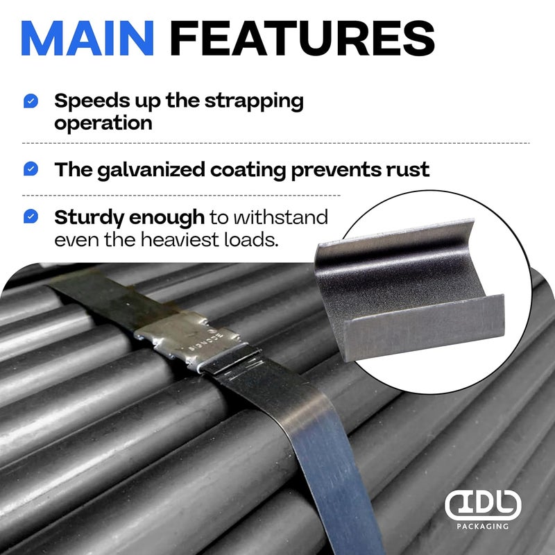 IDL Packaging Open (Snap-On) Seals for 3/4" Strap Width Steel Strapping (Pack of 1000) - Superior Holding Power - Sturdy Metal Clips for Securing Heavy Packaging and Pallet Banding - Image 4